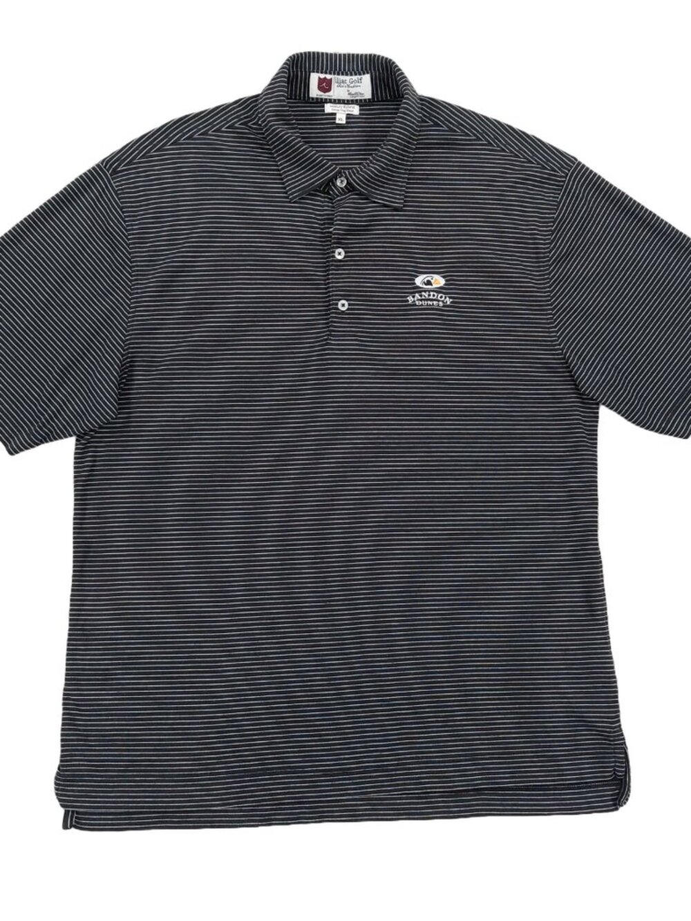Bandon Dunes Iliac Golf Polo Shirt XL, Luxury Hybrid Blend, Black/White Striped